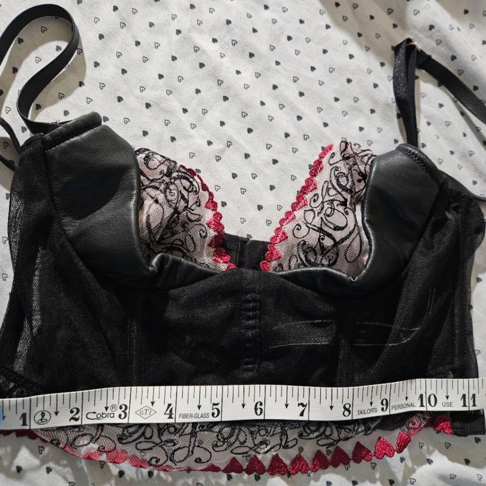 Victoria's Secret - love lace and mesh corset with faux leather cup size 32B bra
